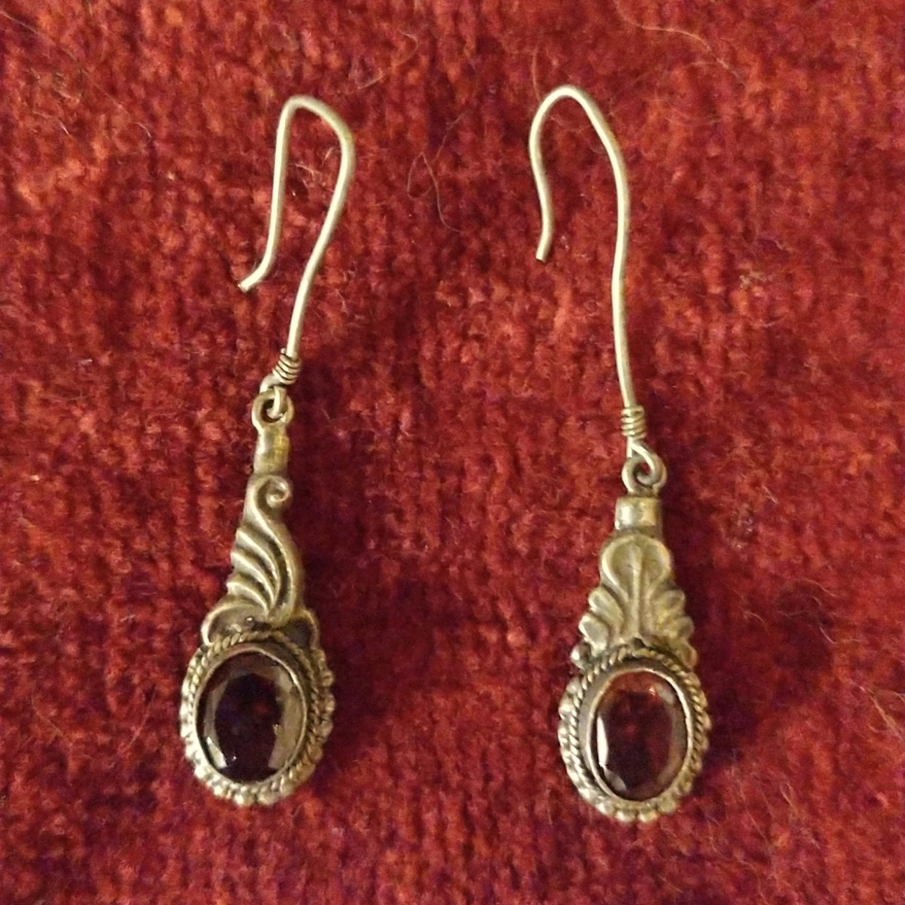 Genuine garnet and silver handmade earrings